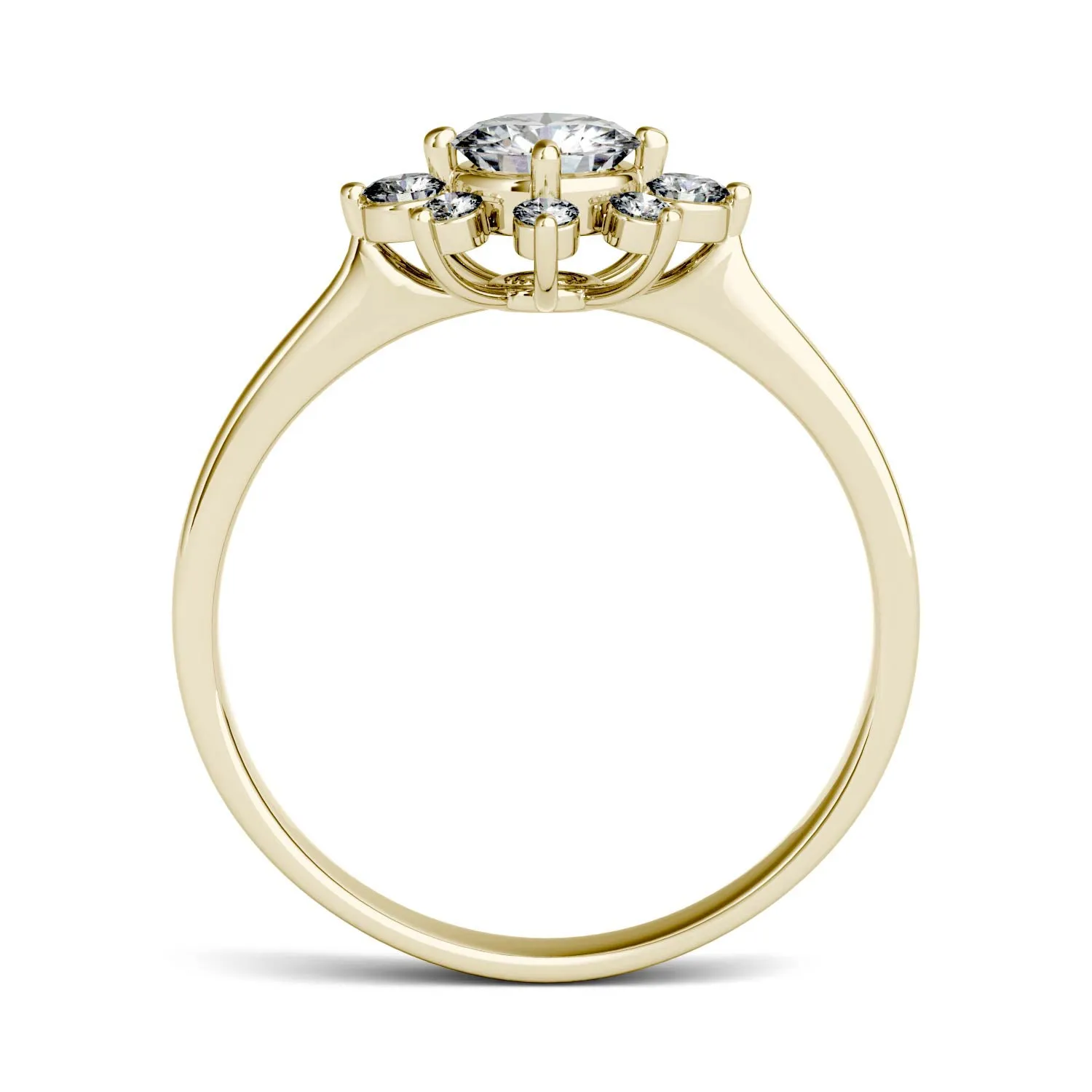 0.74 CTW DEW Round Moissanite Star Halo Ring in 14K Yellow Gold