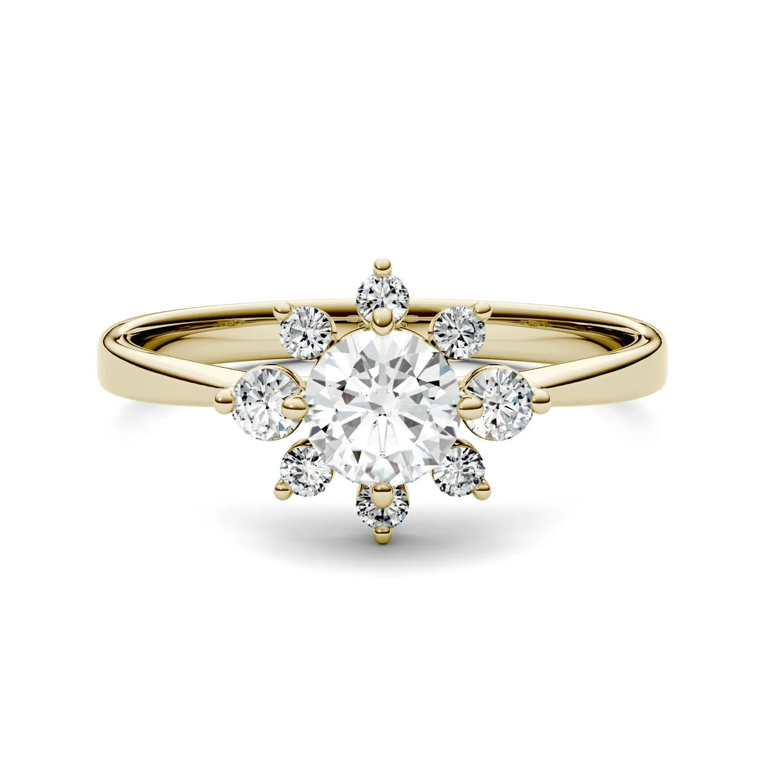 0.74 CTW DEW Round Moissanite Star Halo Ring in 14K Yellow Gold