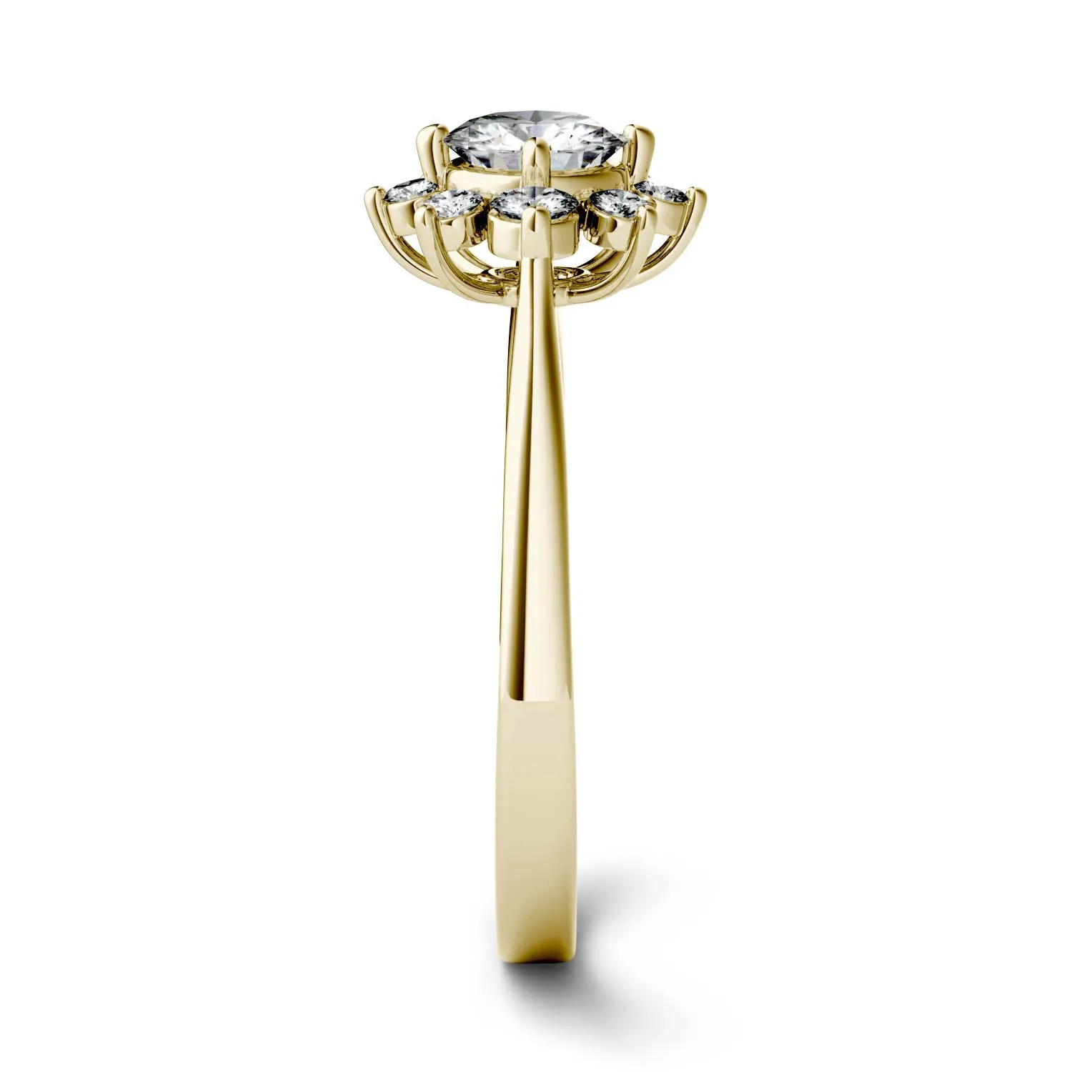 0.74 CTW DEW Round Moissanite Star Halo Ring in 14K Yellow Gold