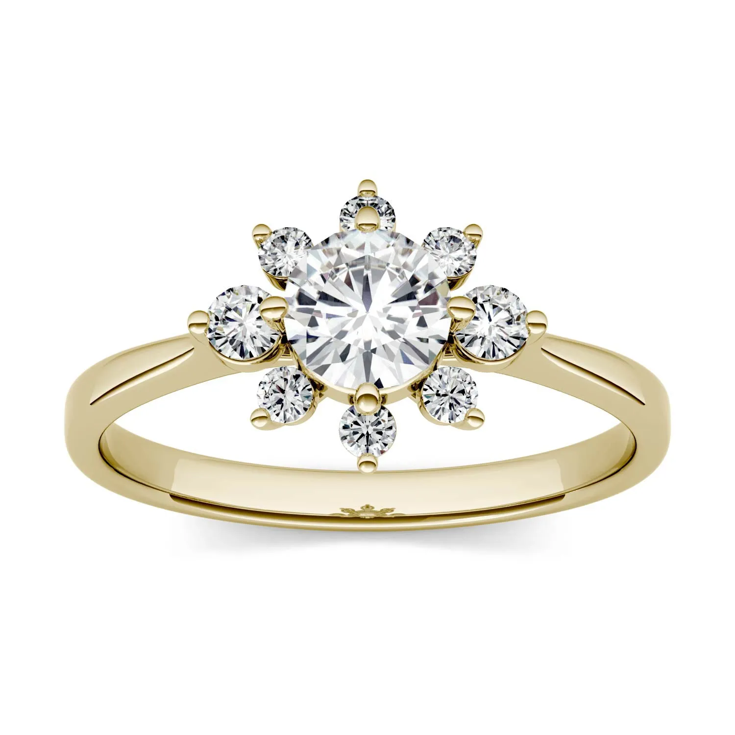 0.74 CTW DEW Round Moissanite Star Halo Ring in 14K Yellow Gold