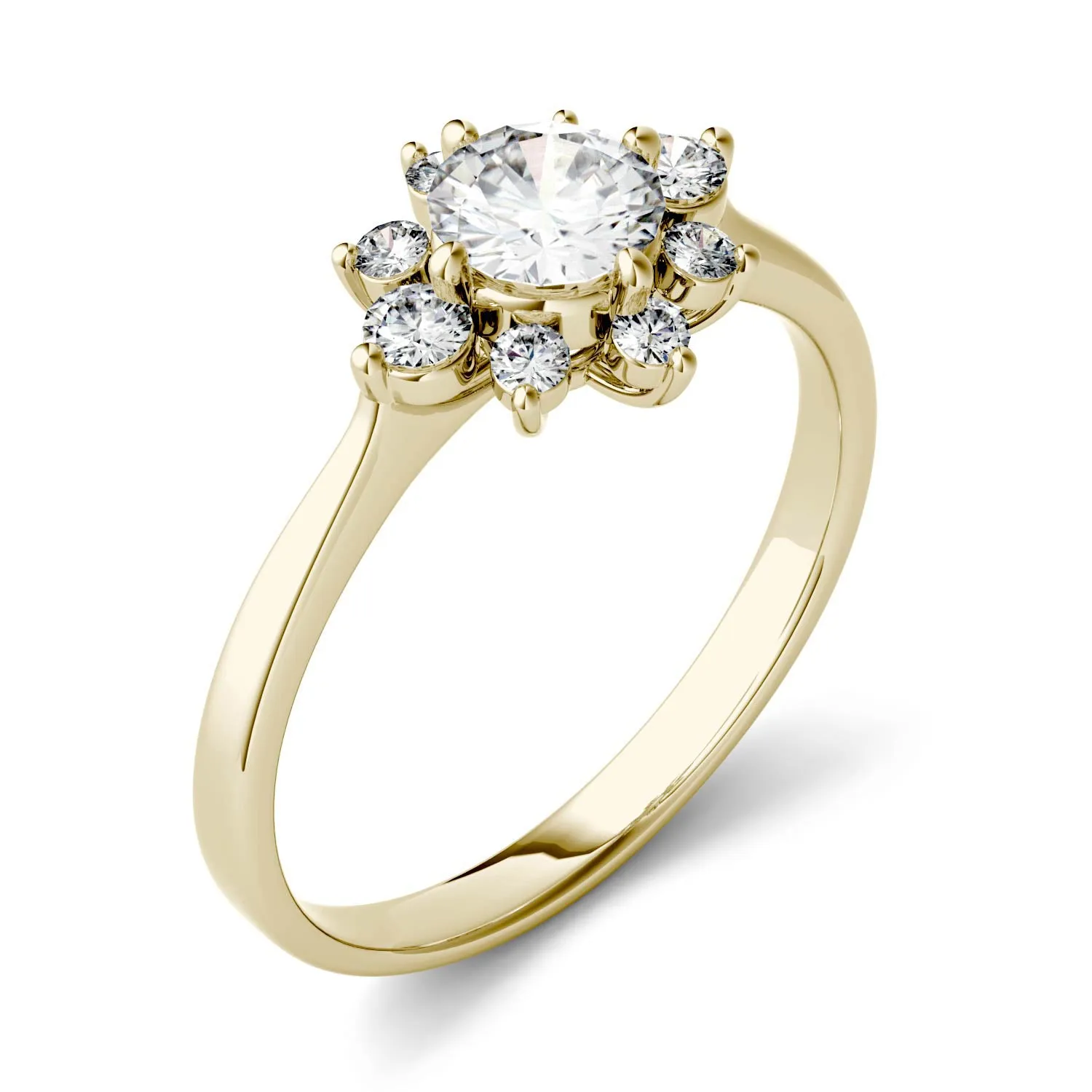 0.74 CTW DEW Round Moissanite Star Halo Ring in 14K Yellow Gold