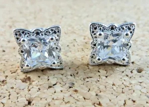 10% OFF- Sparkling! Vintage Avon Square White Gem Stone Post Stud Earrings