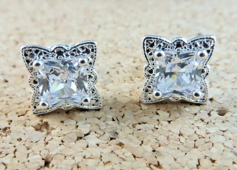 10% OFF- Sparkling! Vintage Avon Square White Gem Stone Post Stud Earrings