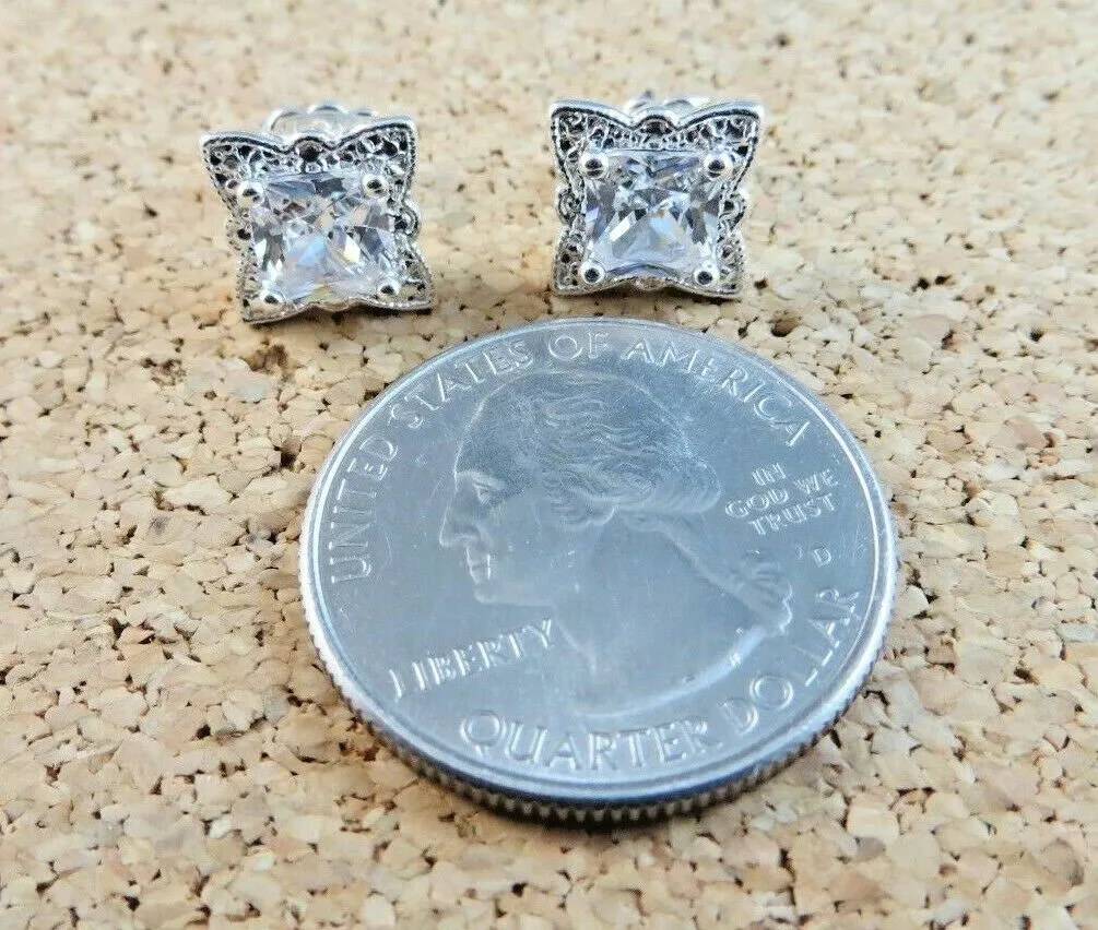 10% OFF- Sparkling! Vintage Avon Square White Gem Stone Post Stud Earrings