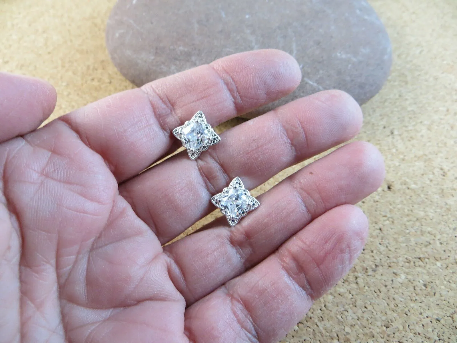 10% OFF- Sparkling! Vintage Avon Square White Gem Stone Post Stud Earrings