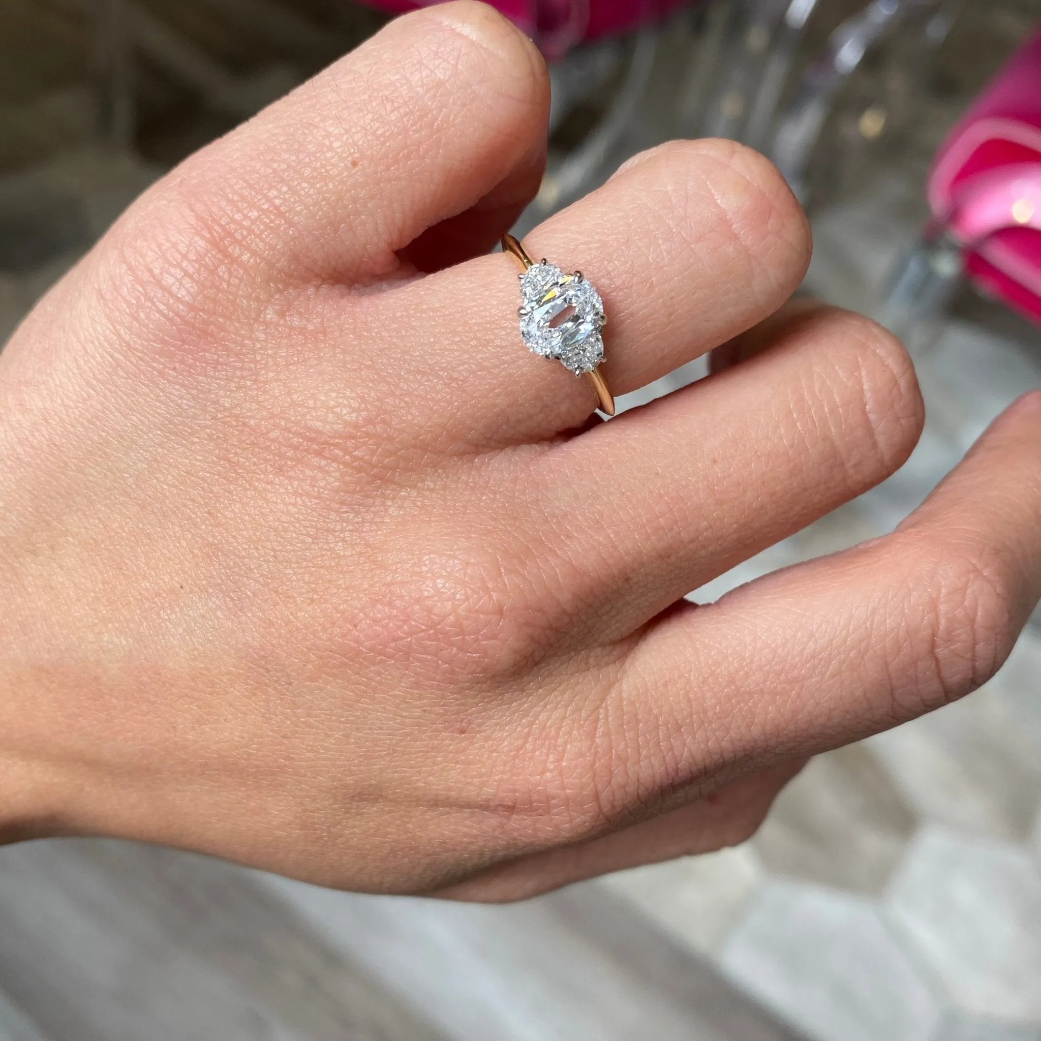 1.27ctw Oval Cut Diamond Trilogy Ring, GIA D VVS1