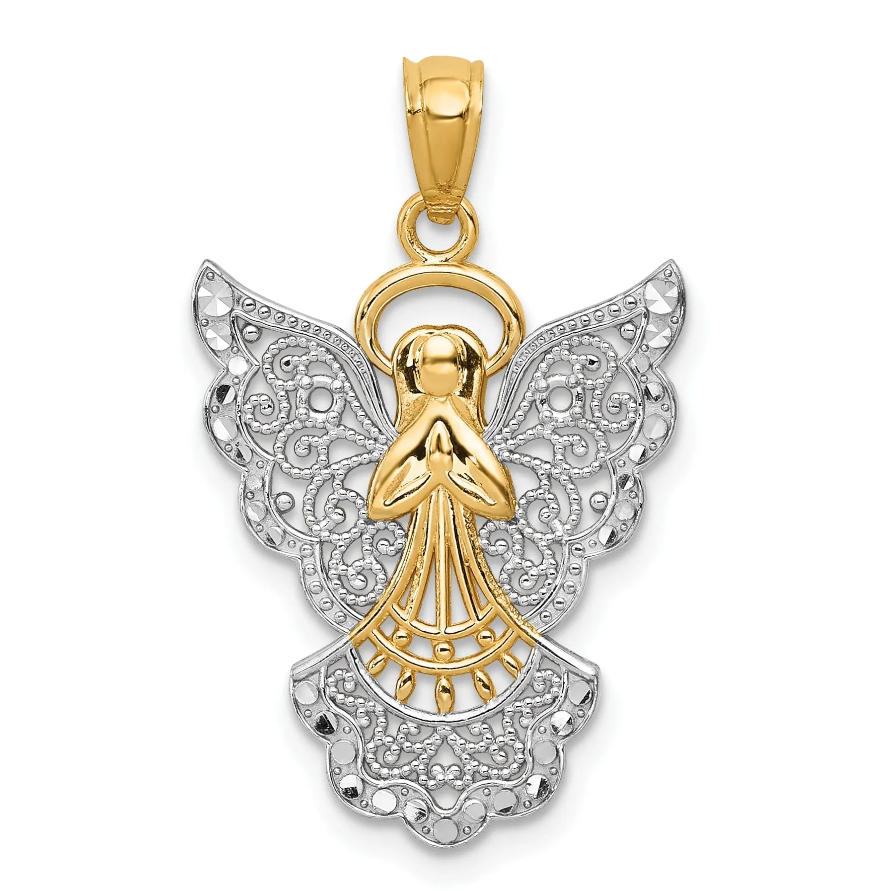 14k Two Tone Gold Filigree Angel Charm Pendant
