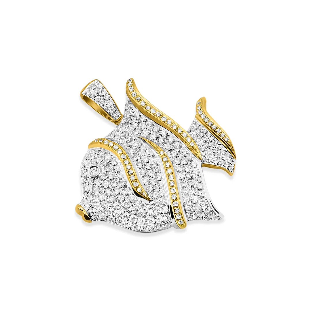 14k Yellow Gold Diamond Fish Pendant 2.50 ctw