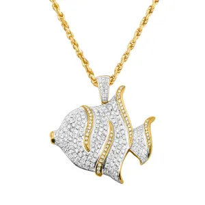 14k Yellow Gold Diamond Fish Pendant 2.50 ctw