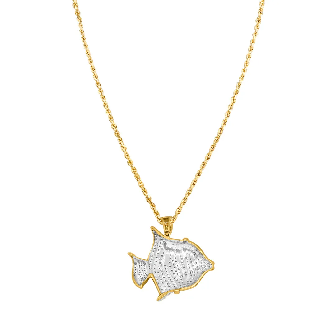 14k Yellow Gold Diamond Fish Pendant 2.50 ctw