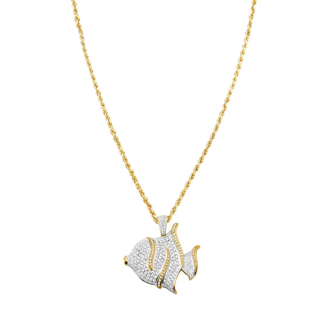 14k Yellow Gold Diamond Fish Pendant 2.50 ctw