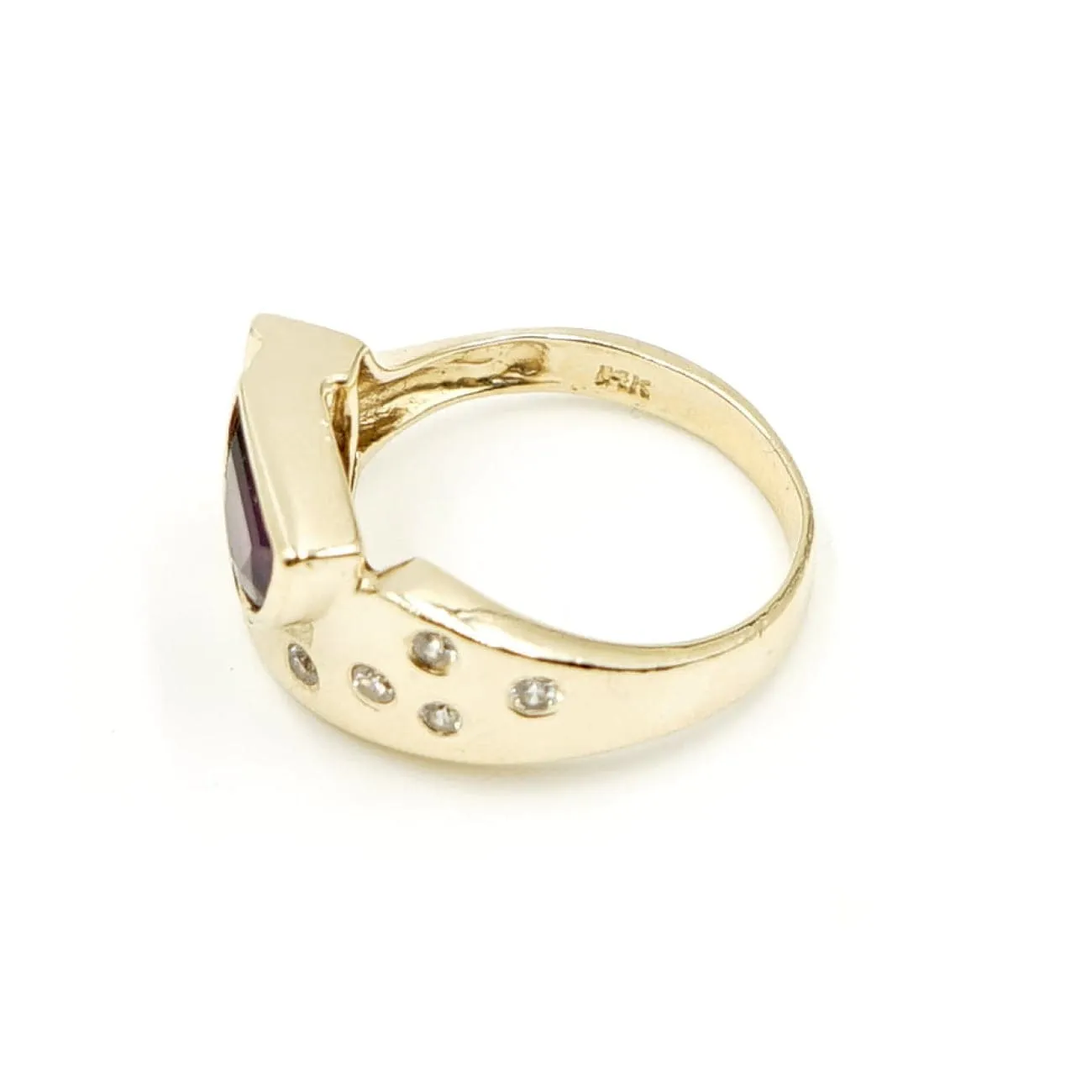 14K Yellow Gold Diamond Half Moon Garnet Ring
