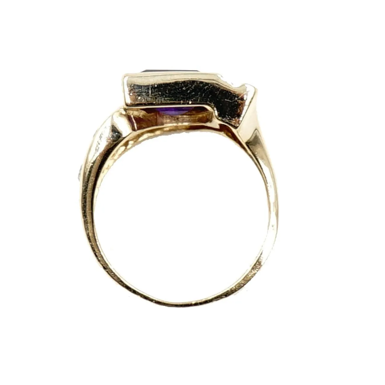 14K Yellow Gold Diamond Half Moon Garnet Ring
