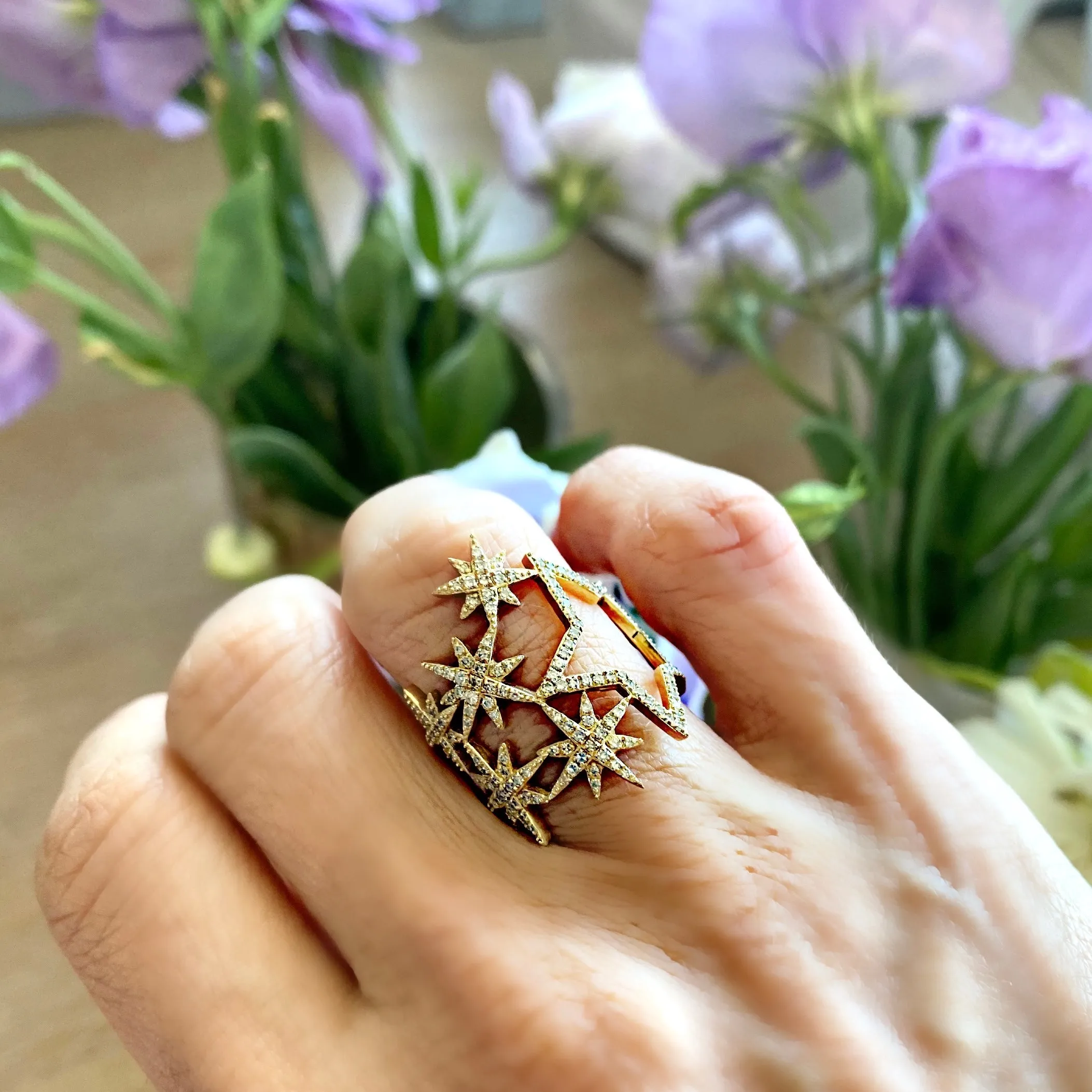 14KT Gold Diamond Star Cocktail Ring