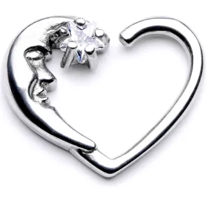 16 Gauge 3/8 Clear CZ Gem Star in the Moon Right Heart Closure Ring