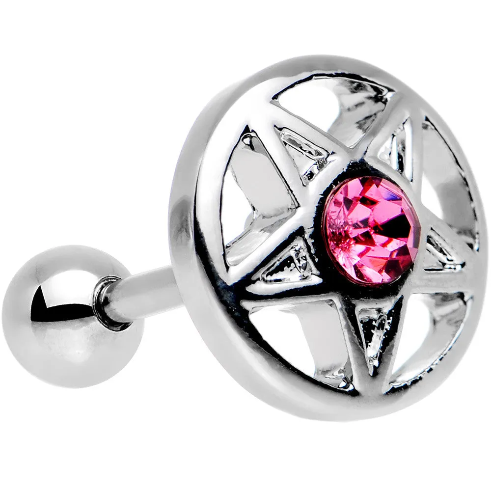 16 Gauge 5/16 Pink Gem Pentacle Star Cartilage Earring