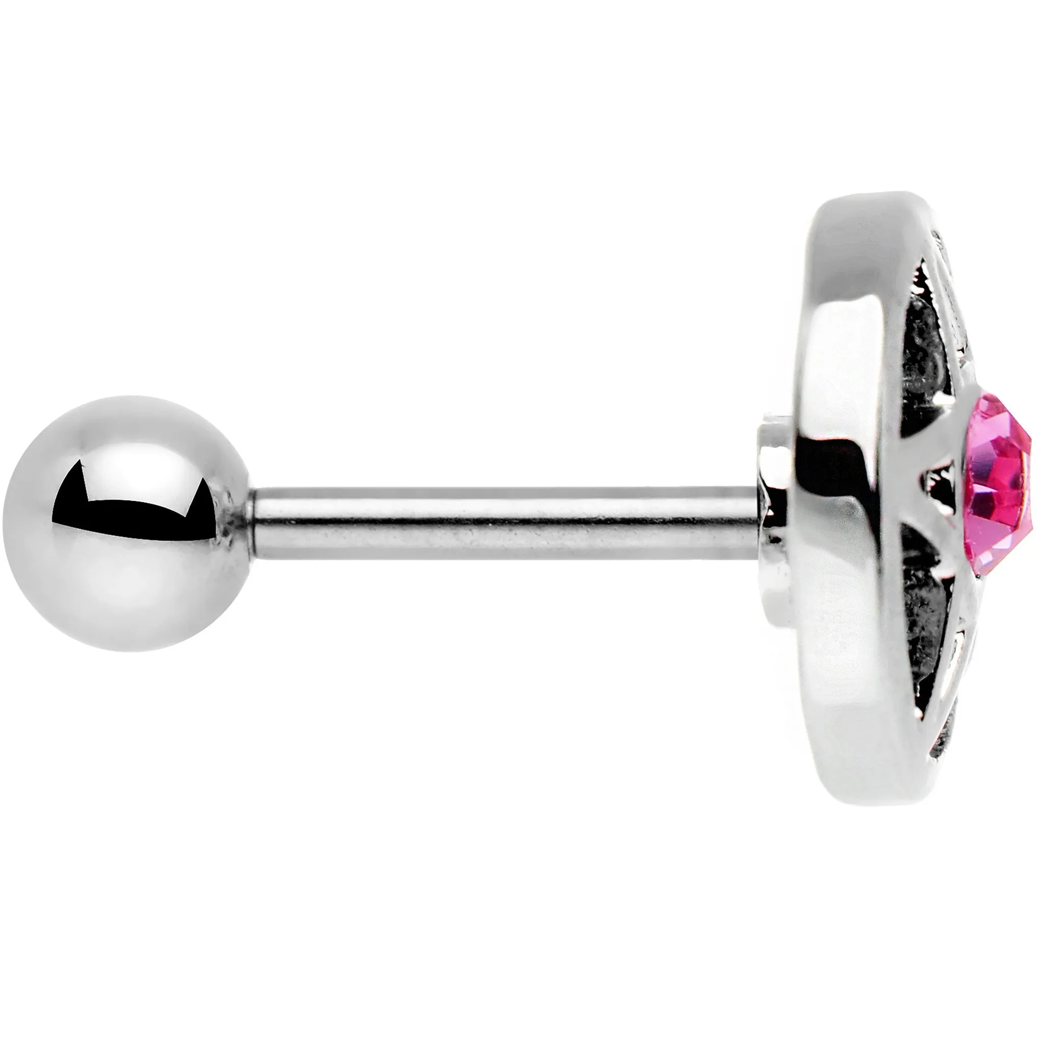 16 Gauge 5/16 Pink Gem Pentacle Star Cartilage Earring
