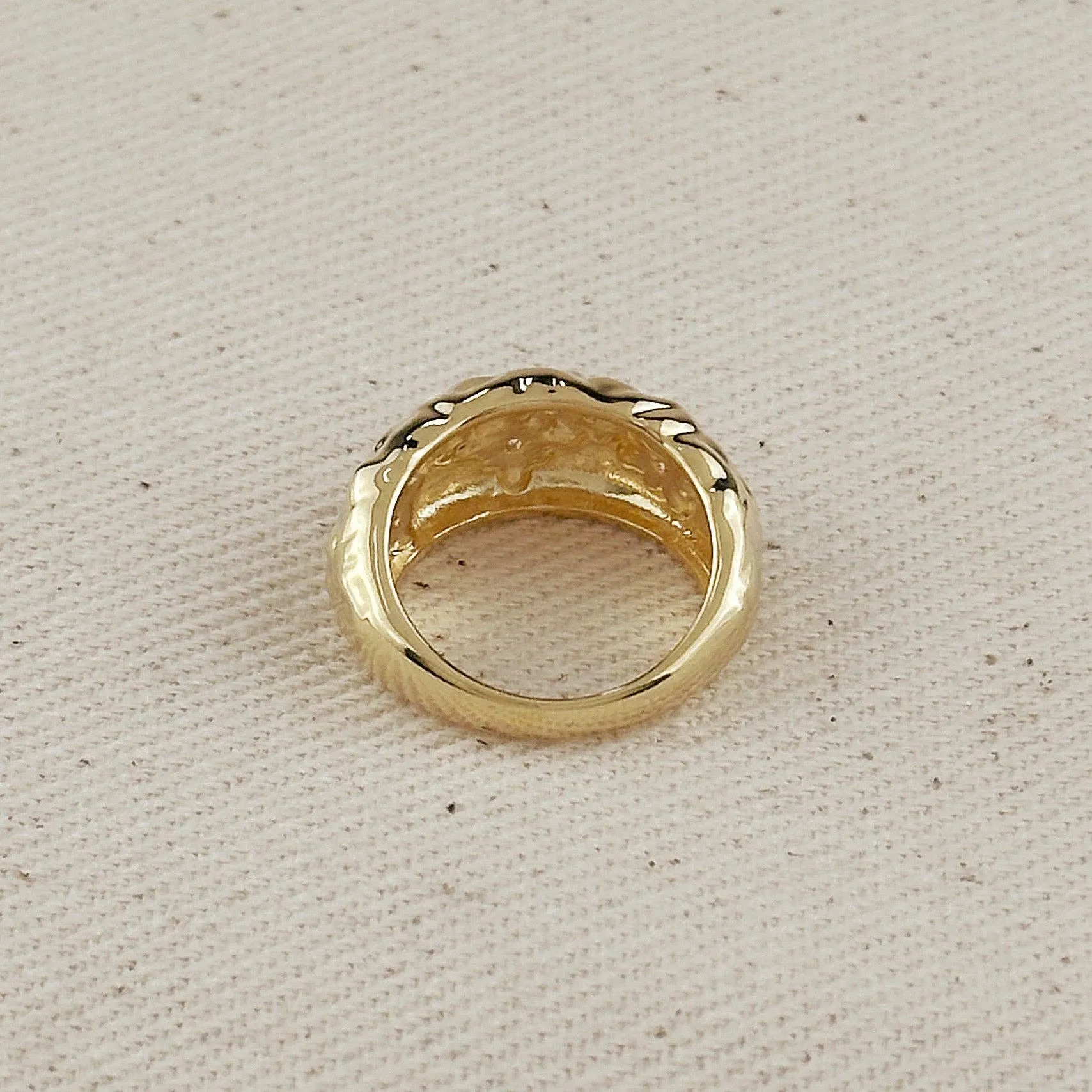 18k Gold Filled Hammered Moon Ring With CZ Stones