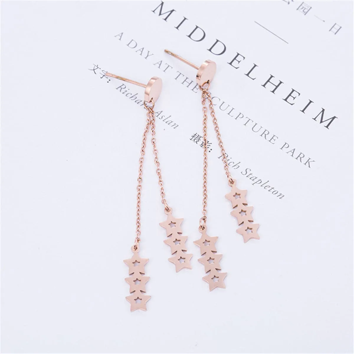 18K Rose Gold-Plated Linking Star Tassel Drop Earrings