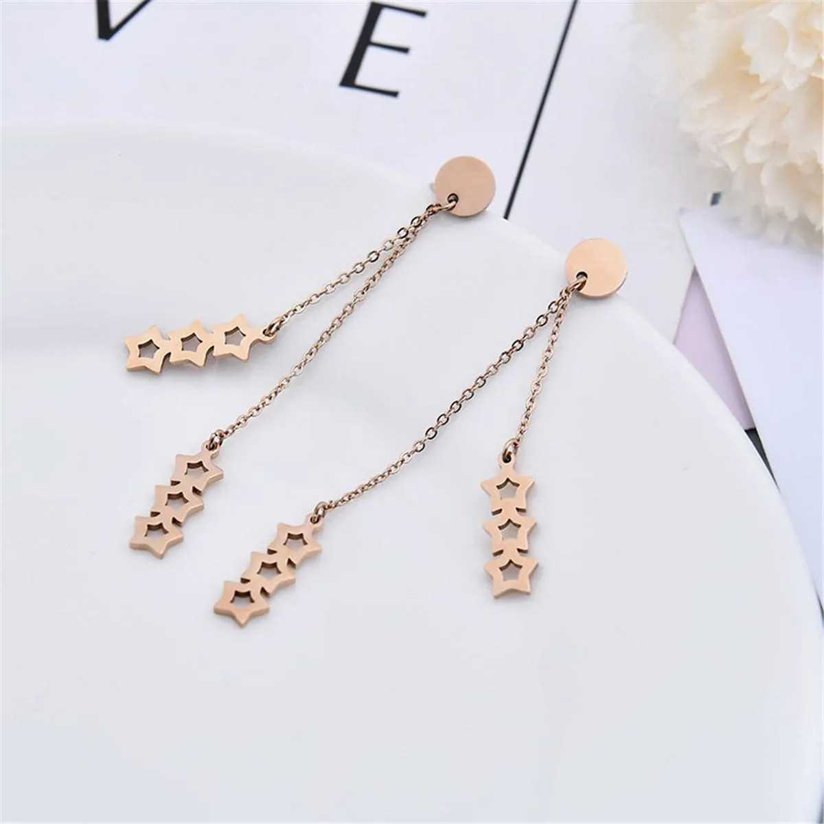 18K Rose Gold-Plated Linking Star Tassel Drop Earrings