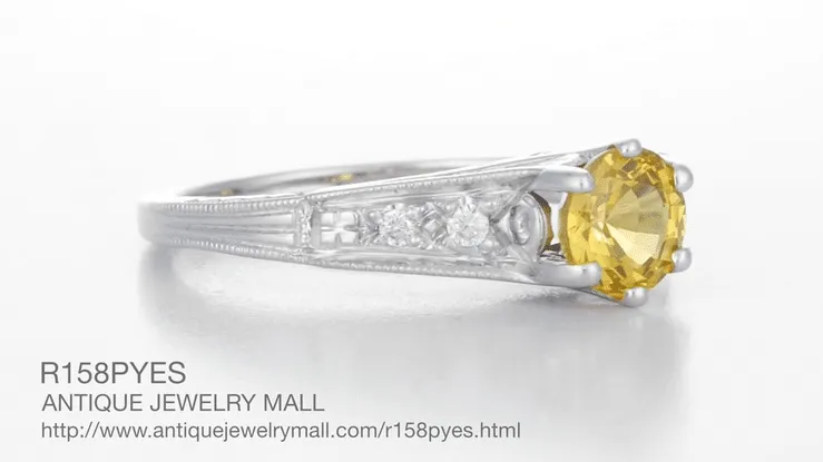 1920's Art Deco Yellow Sapphire and Diamond Filigree Platinum Engagement Ring