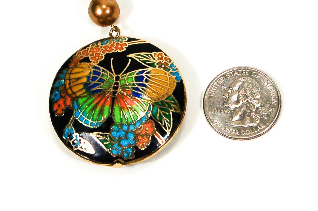 1970's Bohemian Cloisonne Butterfly Necklace