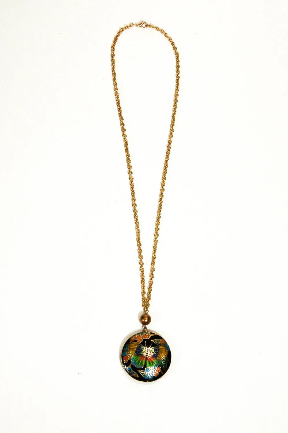 1970's Bohemian Cloisonne Butterfly Necklace