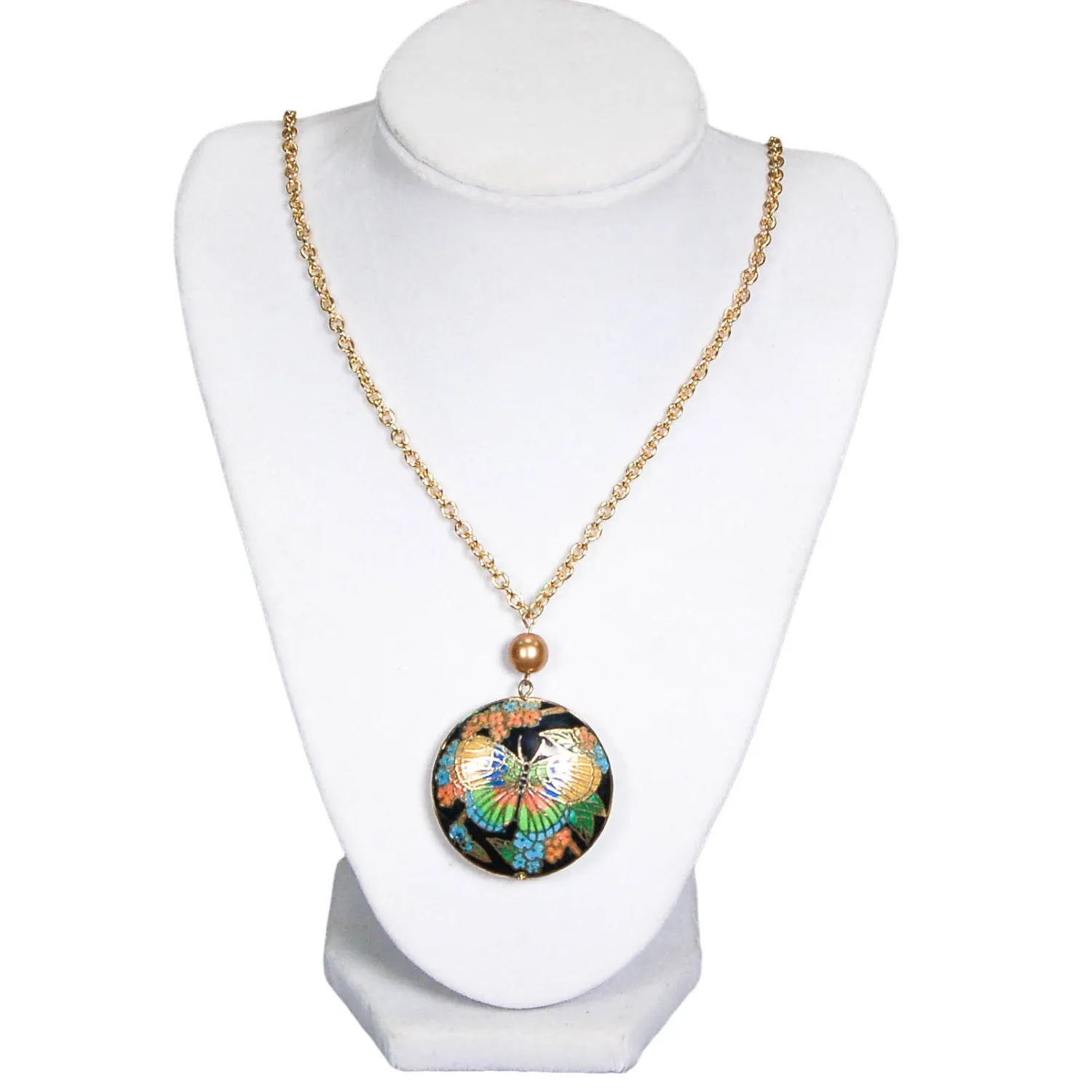 1970's Bohemian Cloisonne Butterfly Necklace