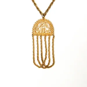 1970's Gold Tone Filigree Tassel Necklace