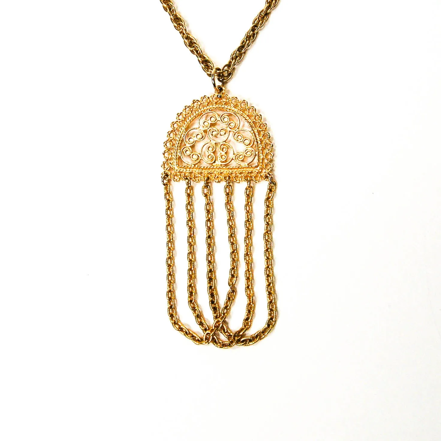1970's Gold Tone Filigree Tassel Necklace