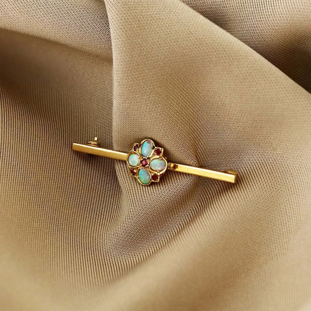 1995 Opal and Ruby Clover Brooch | Pre-Loved | 9K Yellow Gold
