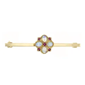 1995 Opal and Ruby Clover Brooch | Pre-Loved | 9K Yellow Gold
