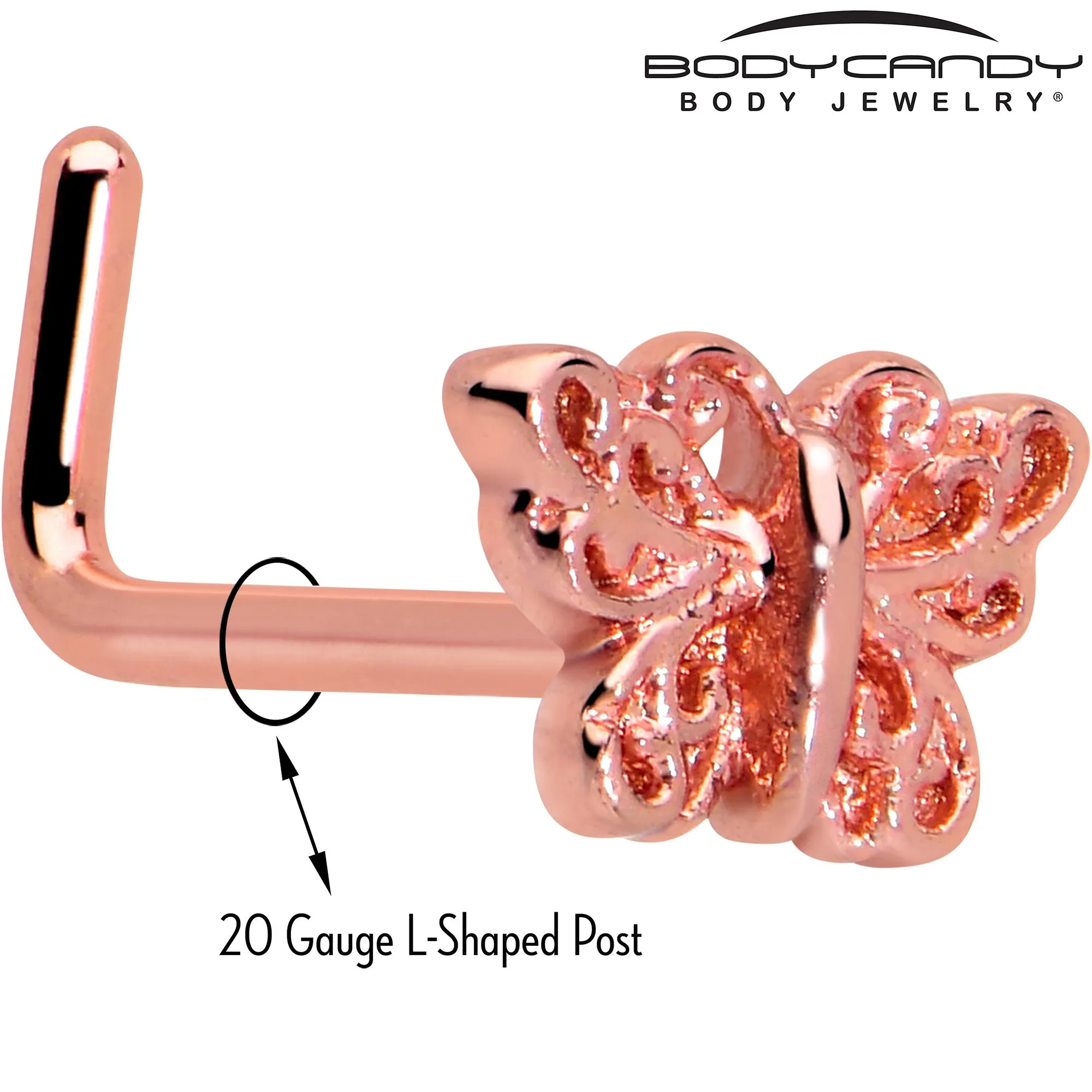 20 Gauge 7mm Butterfly Classic L Shape Nose Ring