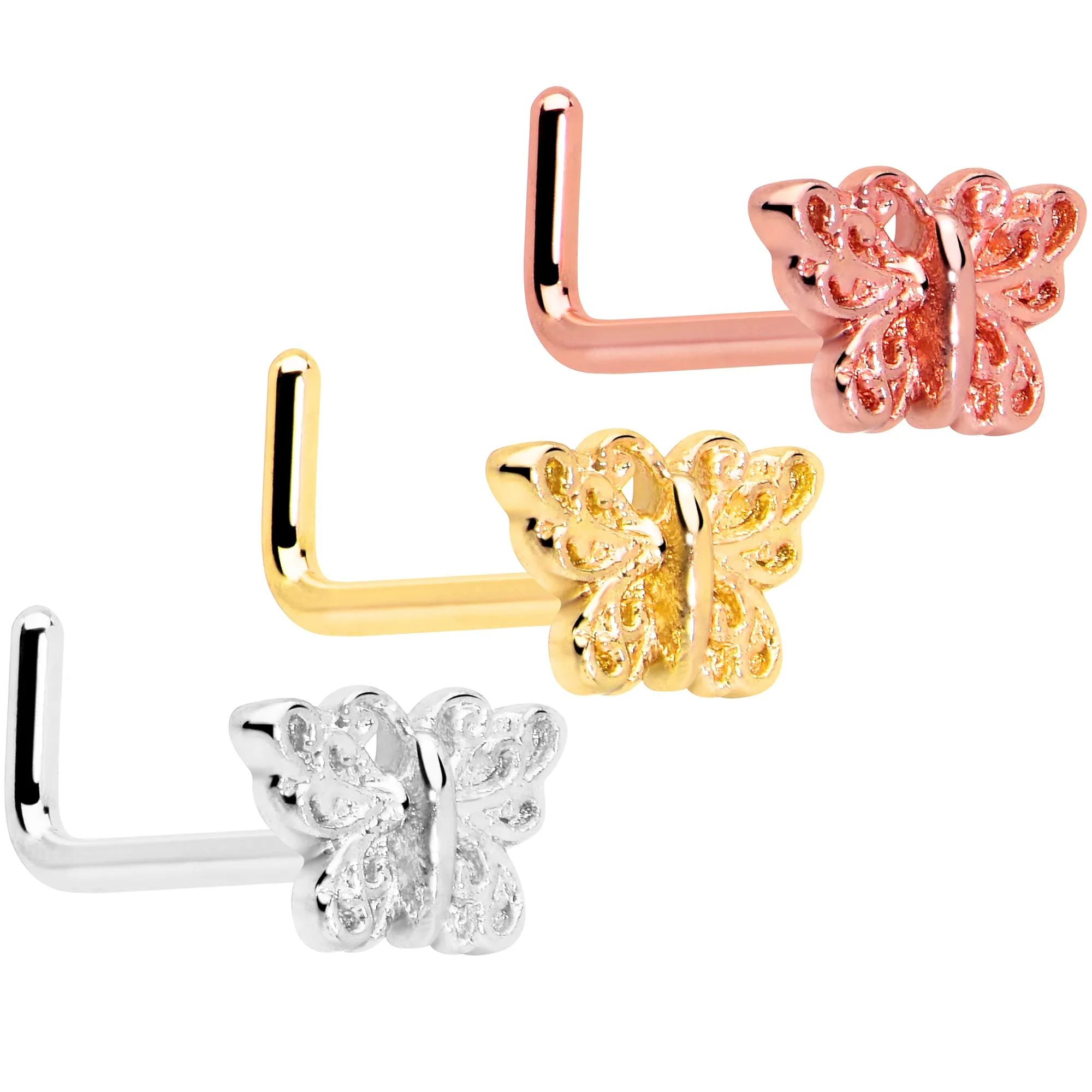 20 Gauge 7mm Butterfly Classic L Shape Nose Ring