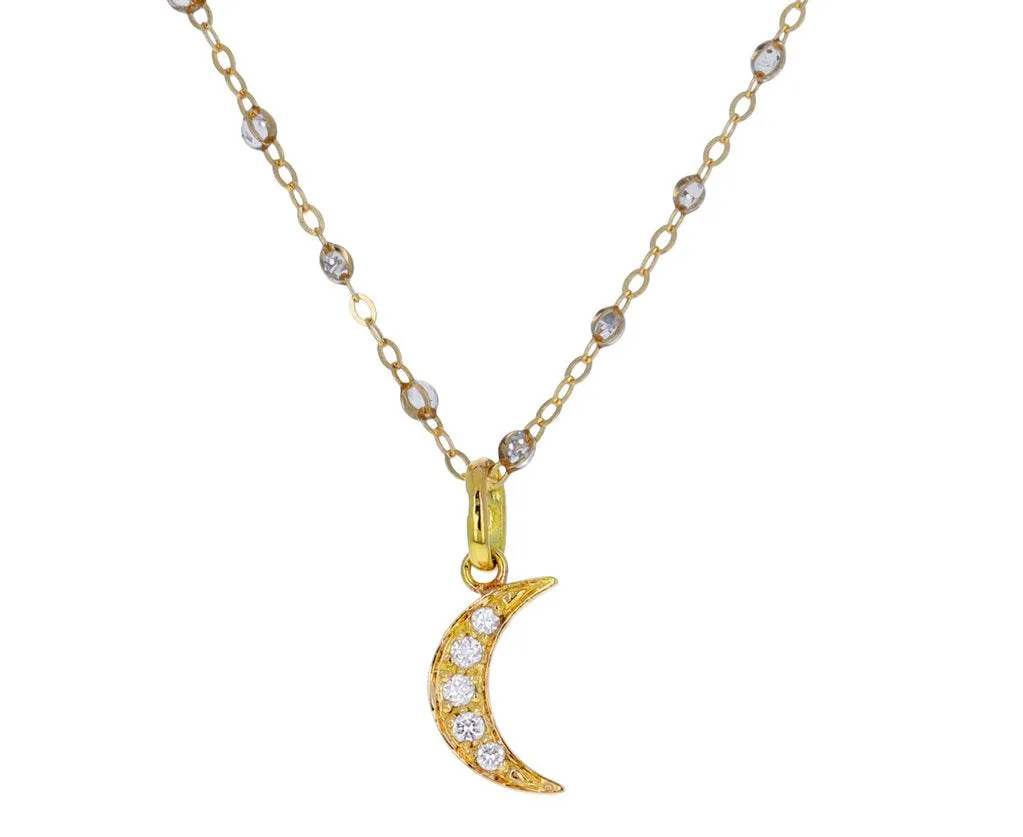 5 Diamond Crescent Moon Pendant - Yellow Gold
