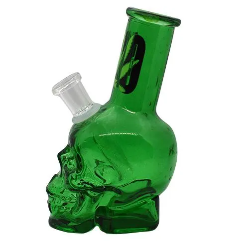 5" Glass Skull Water Bubbler Green, Pink or Blue, with Sticker