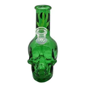 5" Glass Skull Water Bubbler Green, Pink or Blue, with Sticker