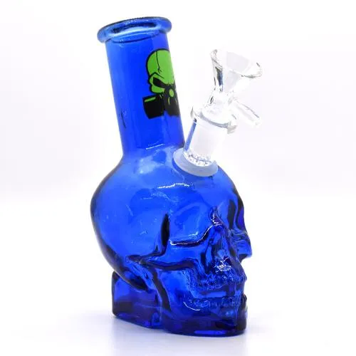 5" Glass Skull Water Bubbler Green, Pink or Blue, with Sticker