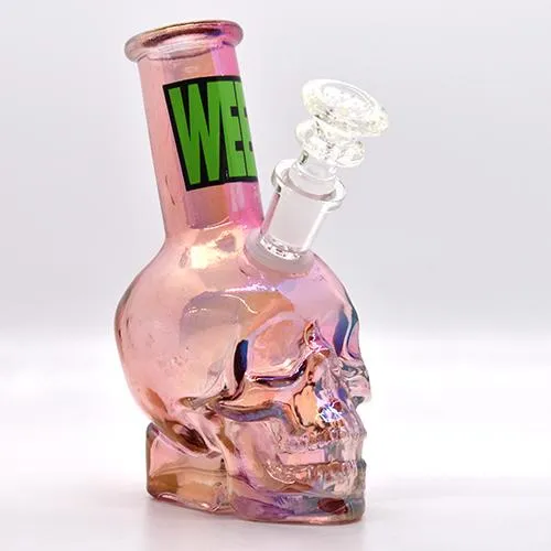5" Glass Skull Water Bubbler Green, Pink or Blue, with Sticker