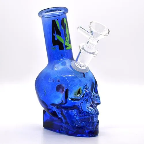 5" Glass Skull Water Bubbler Green, Pink or Blue, with Sticker