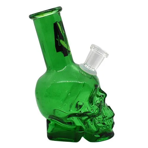 5" Glass Skull Water Bubbler Green, Pink or Blue, with Sticker