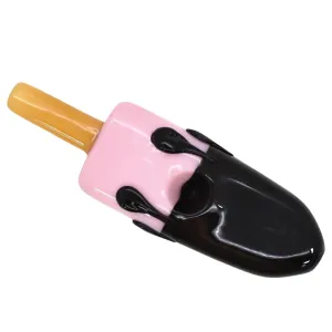 6" Ice Cream Hand Pipe with Base Gold Fuming  - (1 Count)