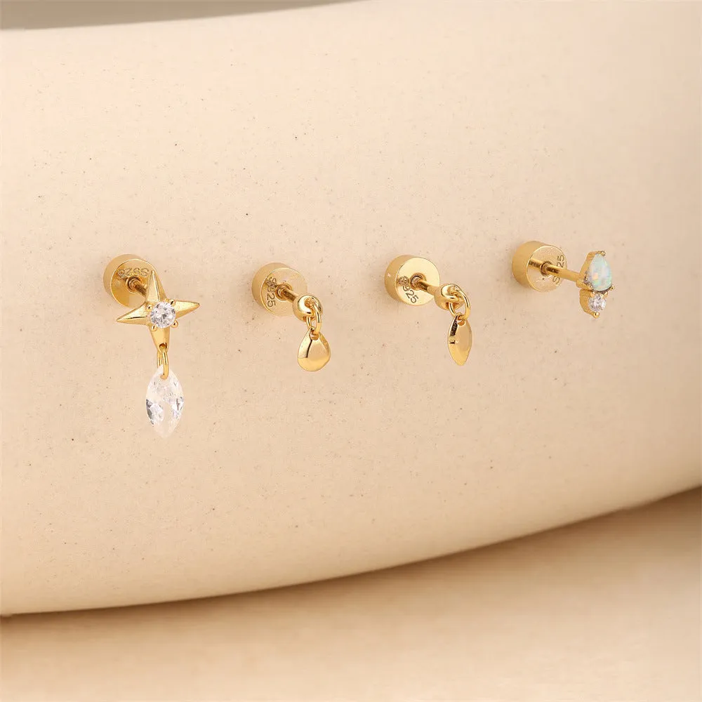 925 Silver Star Diamond Drop Flat Back Earrings