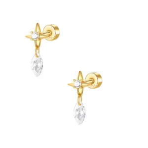 925 Silver Star Diamond Drop Flat Back Earrings