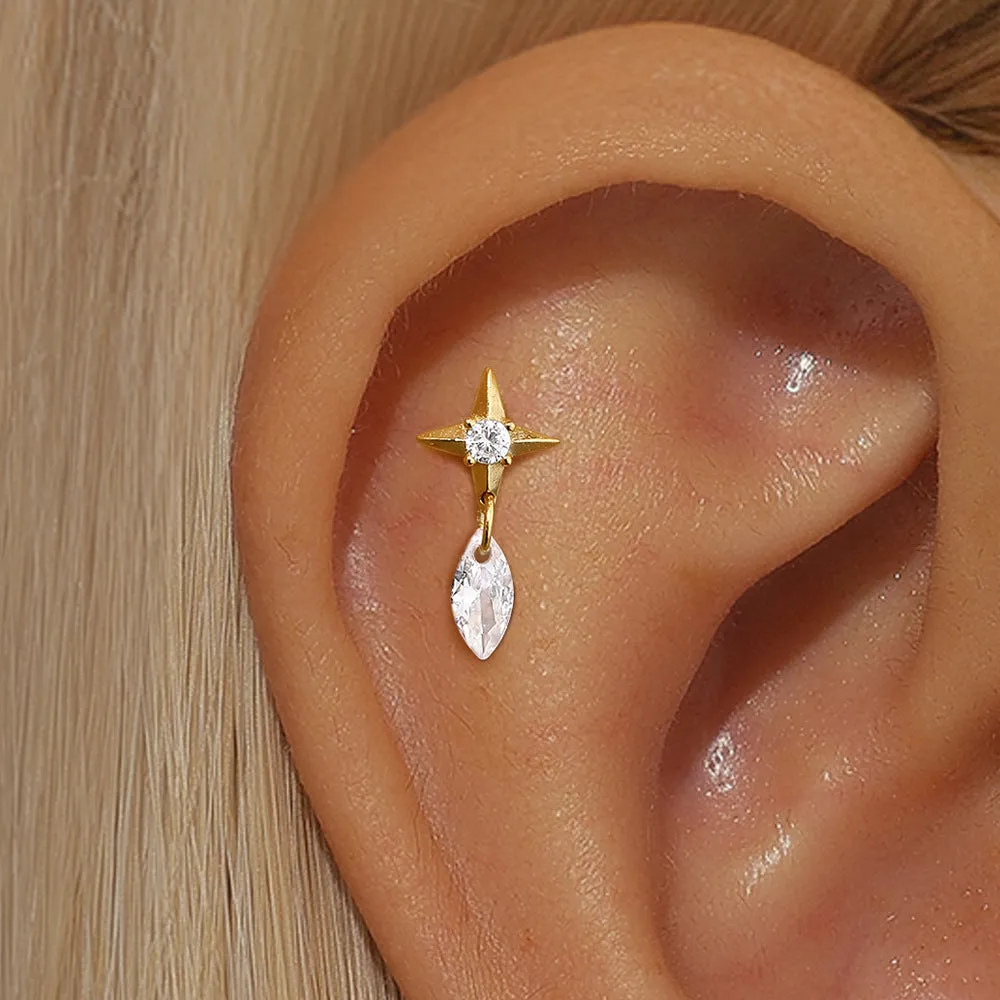 925 Silver Star Diamond Drop Flat Back Earrings