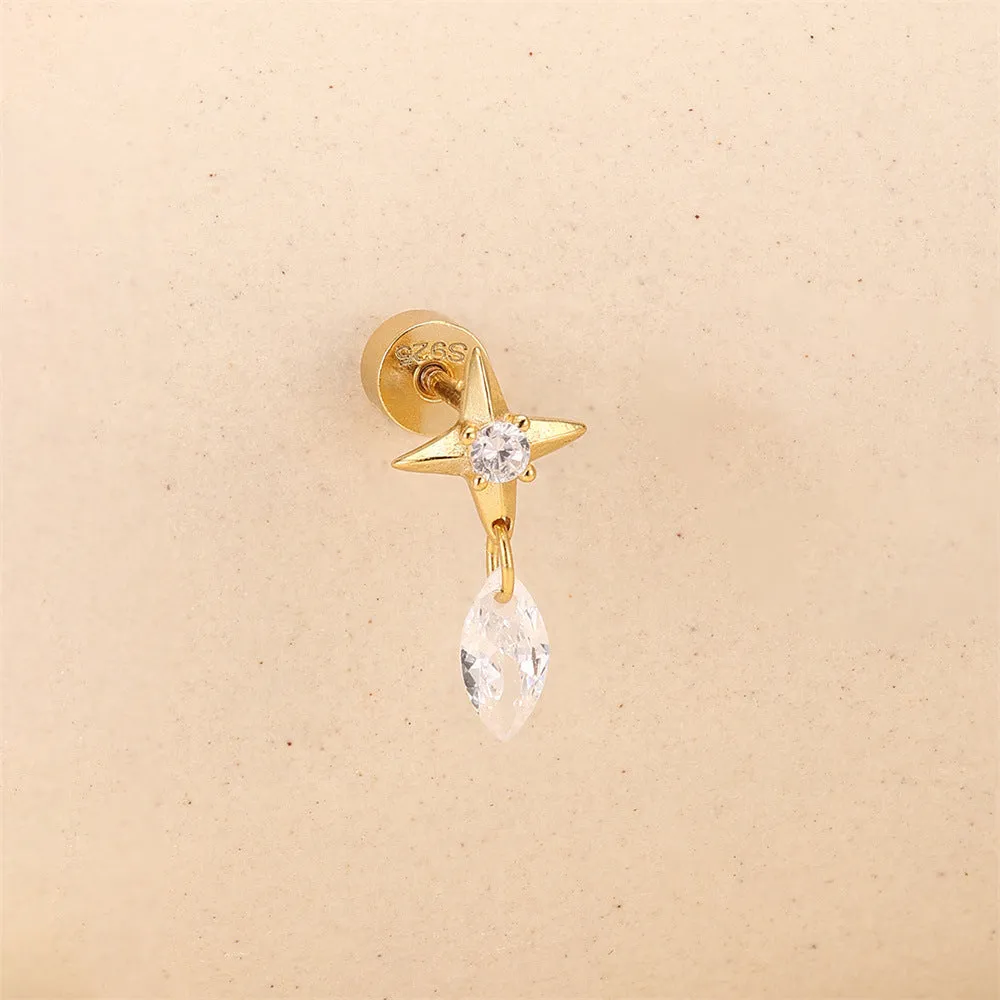 925 Silver Star Diamond Drop Flat Back Earrings