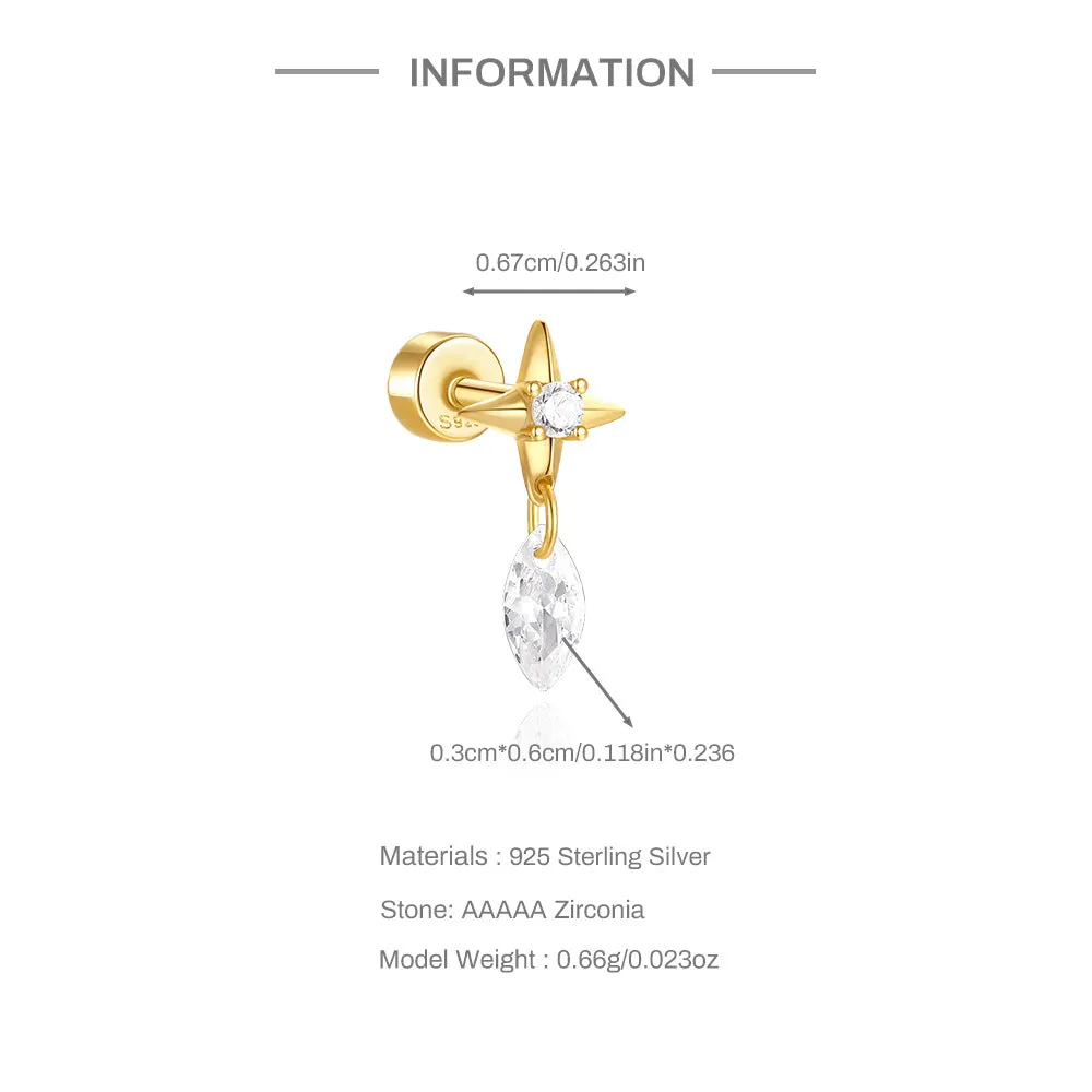 925 Silver Star Diamond Drop Flat Back Earrings