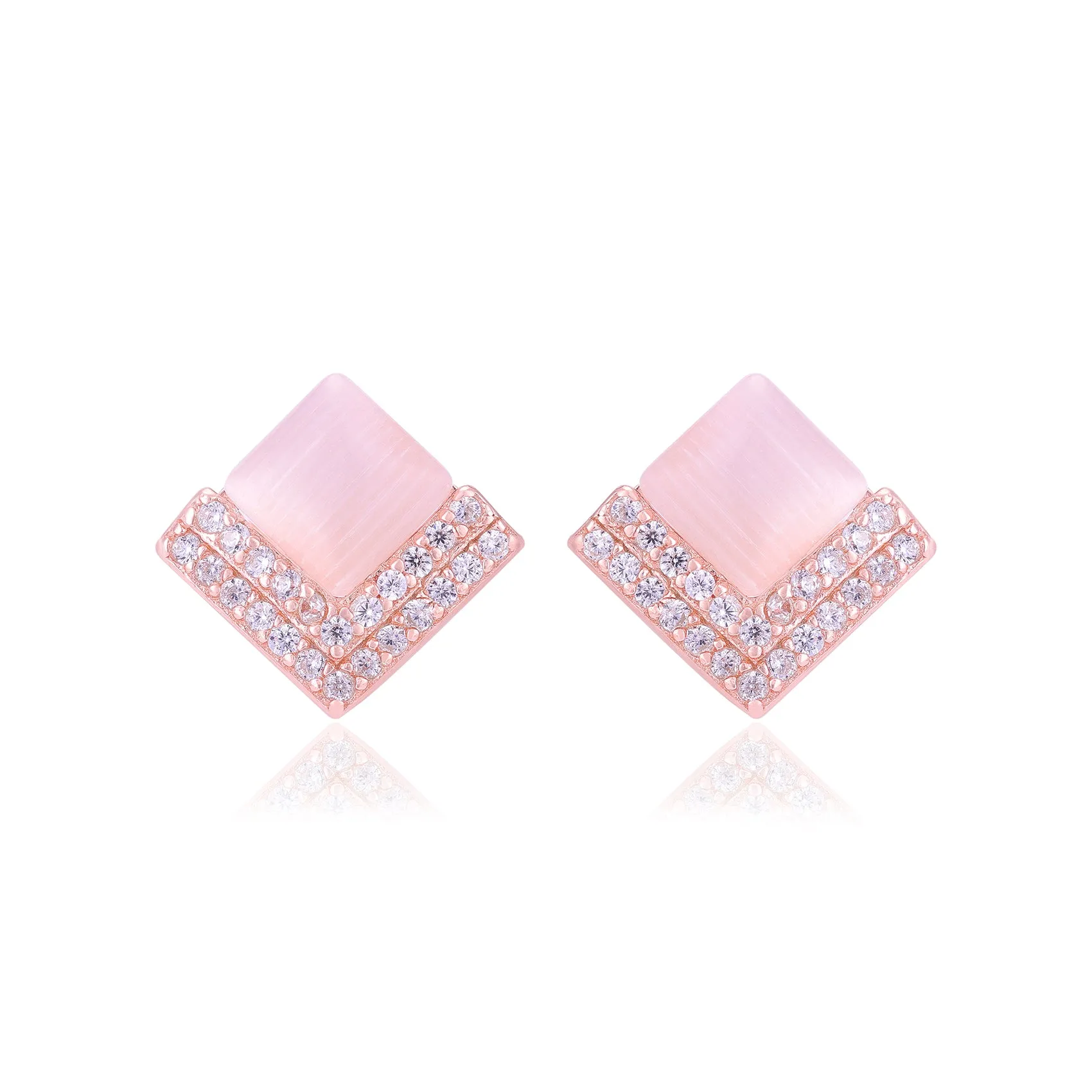 925 Sterling Silver Diamond Shaped V Layer Stoned Earrings For Women