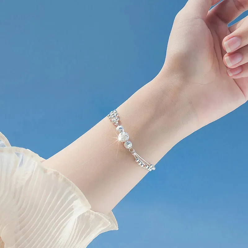 925 Sterling Silver Round Bead Charm Bracelet Bangle For Women Girls Party Bohemian Fashion Jewelry