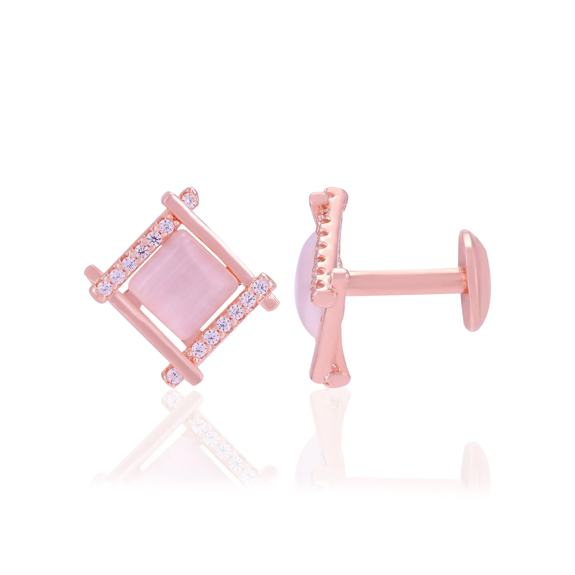 925 Sterling Silver Tilted Square Two Side Stoned Earrings For Women